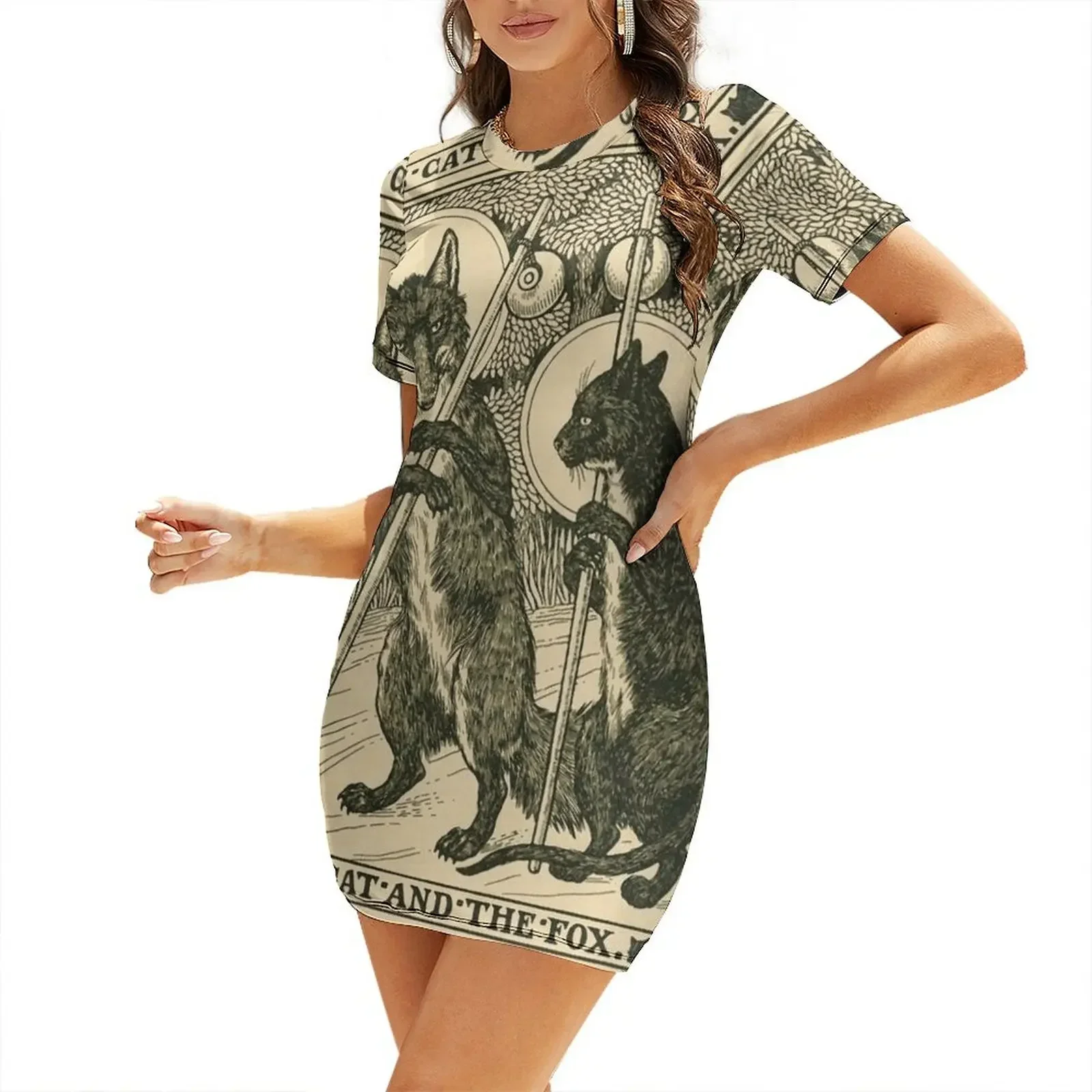 

THE CAT AND THE FOX Forest Animals Black White Floral Short-Sleeved Dress summer dresses womens 2026