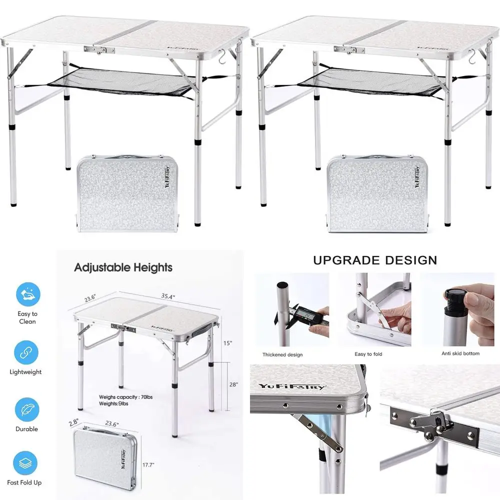 

Portable Outdoor Folding Table - Aluminum, Adjustable Height, 36L x 24W, for Camping, Picnic, Beach, BBQ