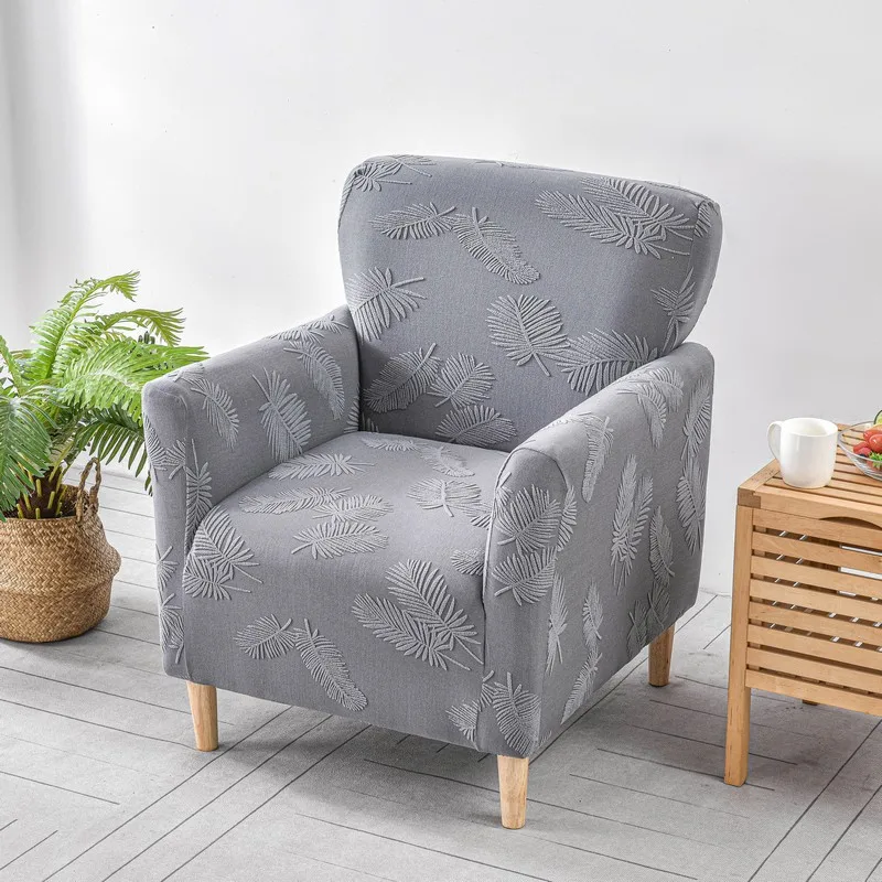 

Nordic Leaves Jacquard Club Sofa Cover Living Room Elastic Tub Armchair Cover Stretch Single Sofa Slipcover Bar Counter Hotel