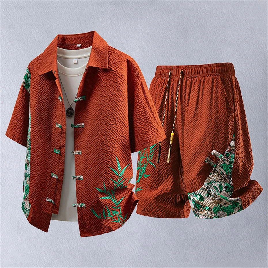 Summer Tracksuits Men Traditional Chinese Style Suit Shirt Shorts Tang Suit Male Fashion Casual Summer Sets