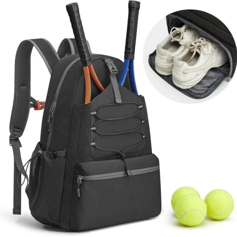 Large Unisex Tennis Backpack, Holds 4 Rackets with Shoe Compartment