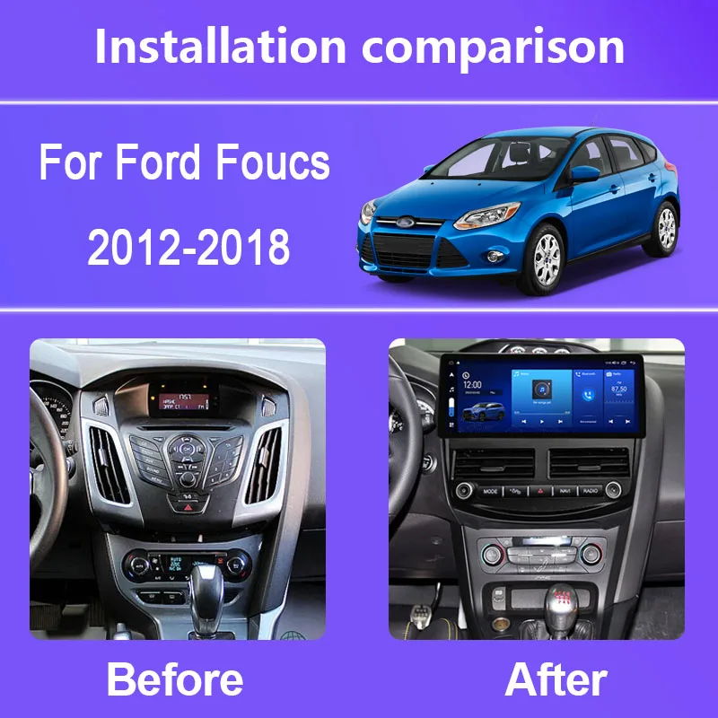 12,3 cala dla Ford Foucs 2012-2015 Android 12.0 Octa Core 8G + 256G Samochodowy odtwarzacz multimedialny Odbiornik stereo Radio GPS 4G + Wifi