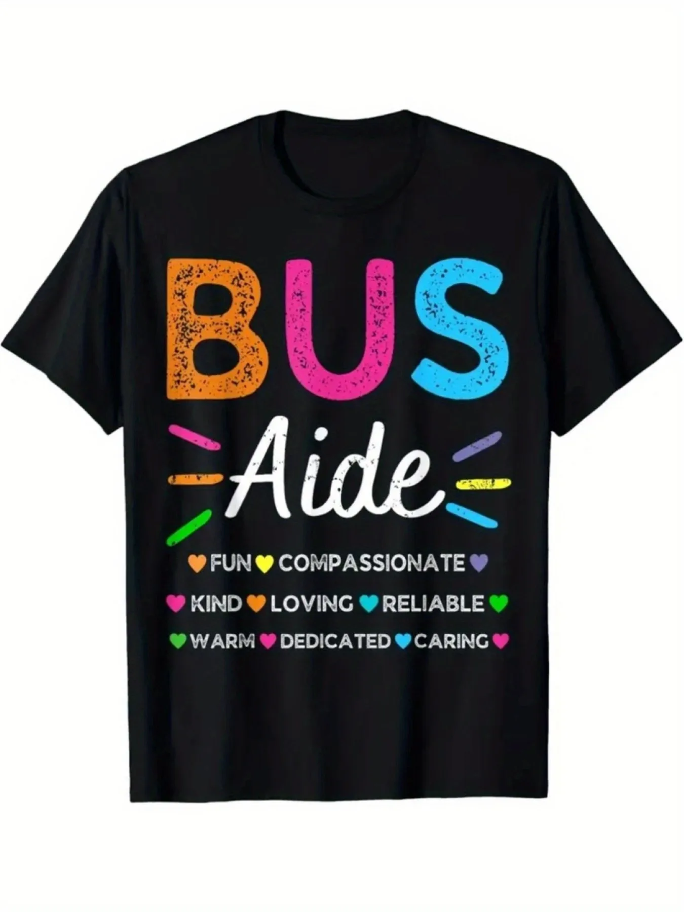 2026 Men's Bus Driver Assistant Squad Graphic T-Shirt - 100% Cotton Casual Short Sleeve Tee with Humorous BUS AIDE Design, Vibra