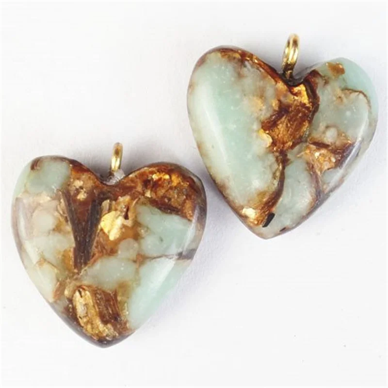 

Free Shipping 12pcs Snake Skin Jasper & Gold Copper Bornite Heart Pendant Bead Charm Bracelet Earring Gem Handmade Jewelry 20mm