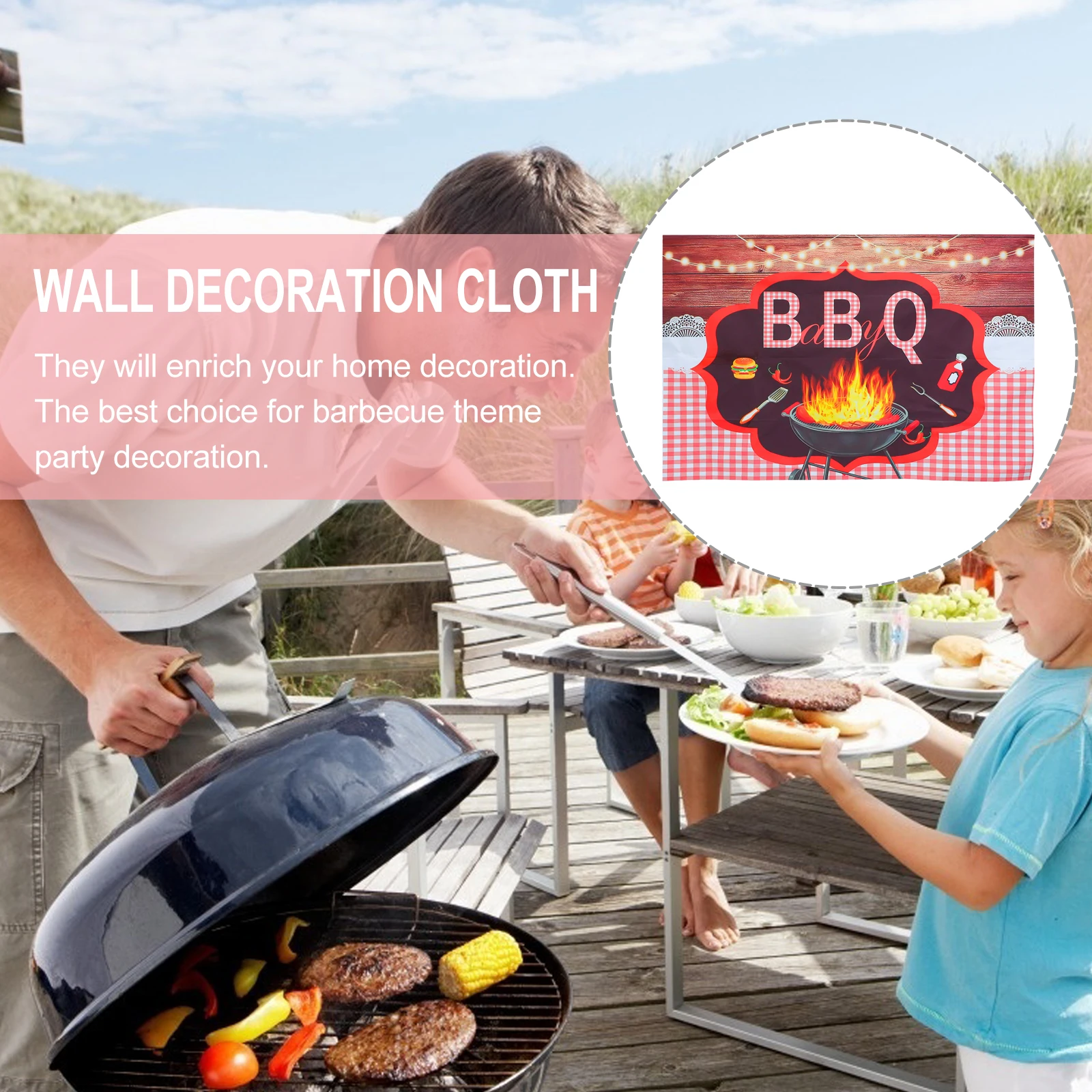 

1pcs Barbecue Background Cloth Wall Decoration Fabric Theme Party Hanging For Home Bedroom Decor Cartoon Printed Barbecue Theme