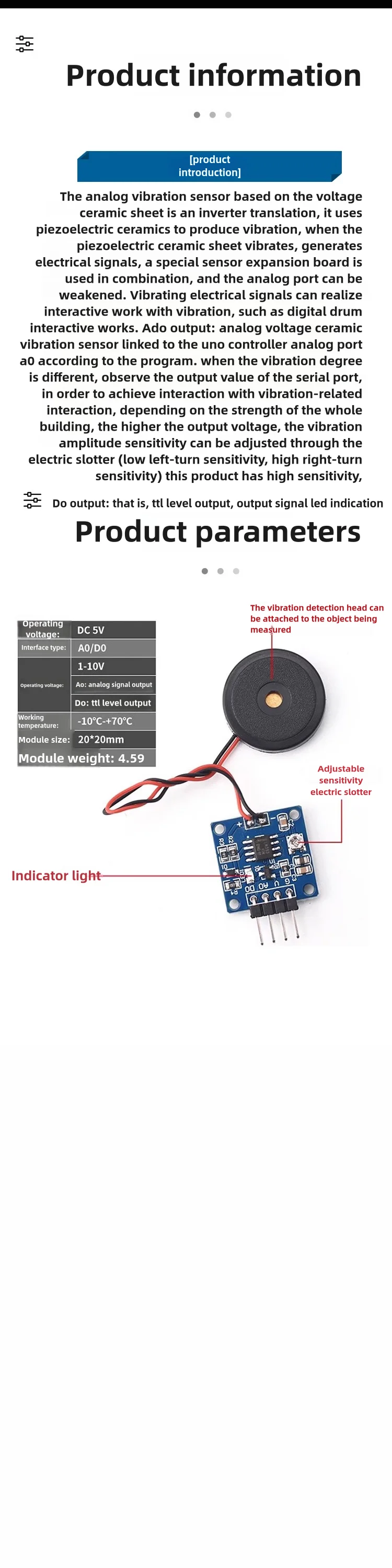 Piezoelektrischer Stoßsensor Vibrations-Schaltmodul Piezoelektrisches Percussion-Modul für Arduino 51 UNO MEGA2560 r3 DIY-Kit – Detail 3