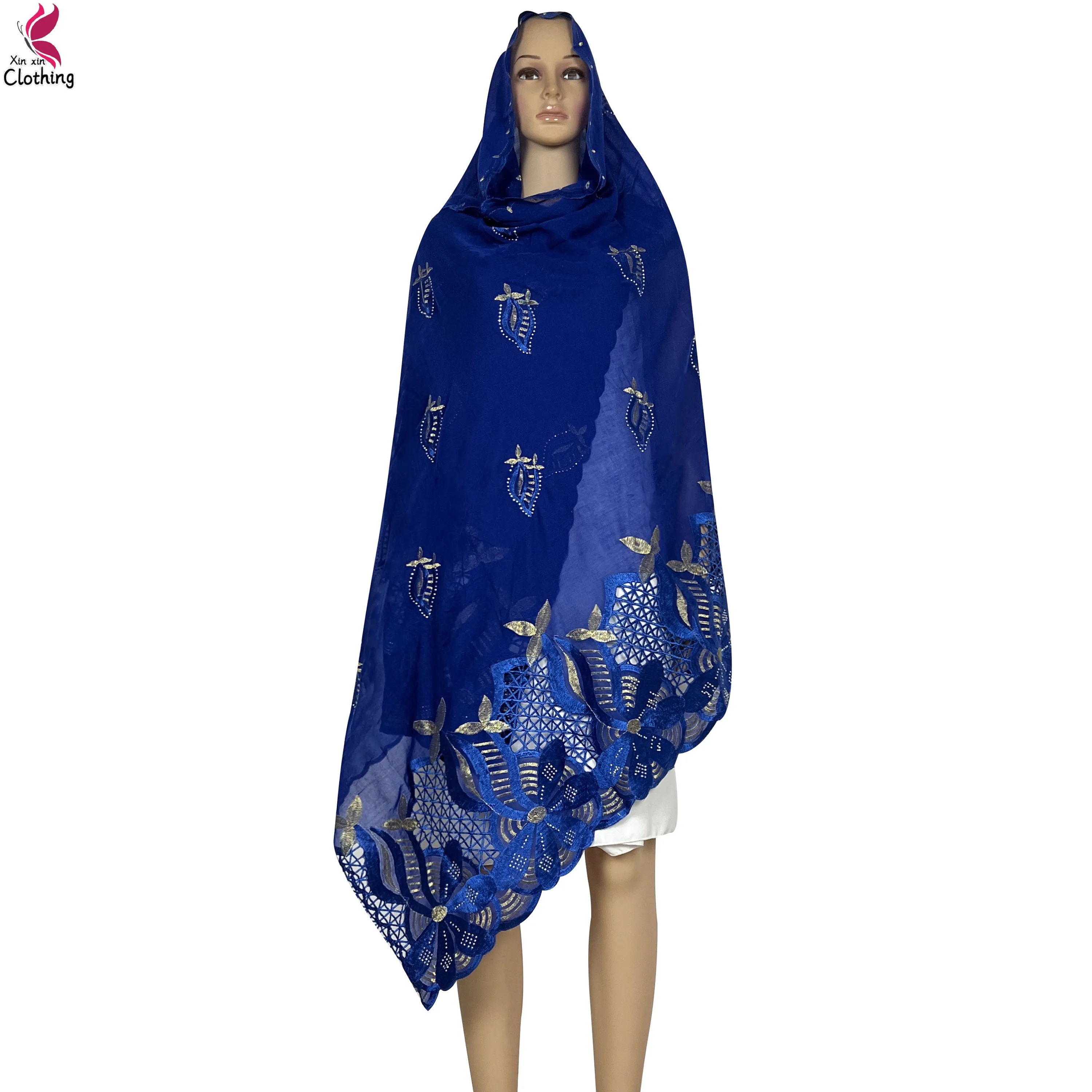 2024Latest African Women High Quality Chiffon Material Soft Scarf Pattern Design Muslim Embroidery Hijab Dubai Islam Women Scarf