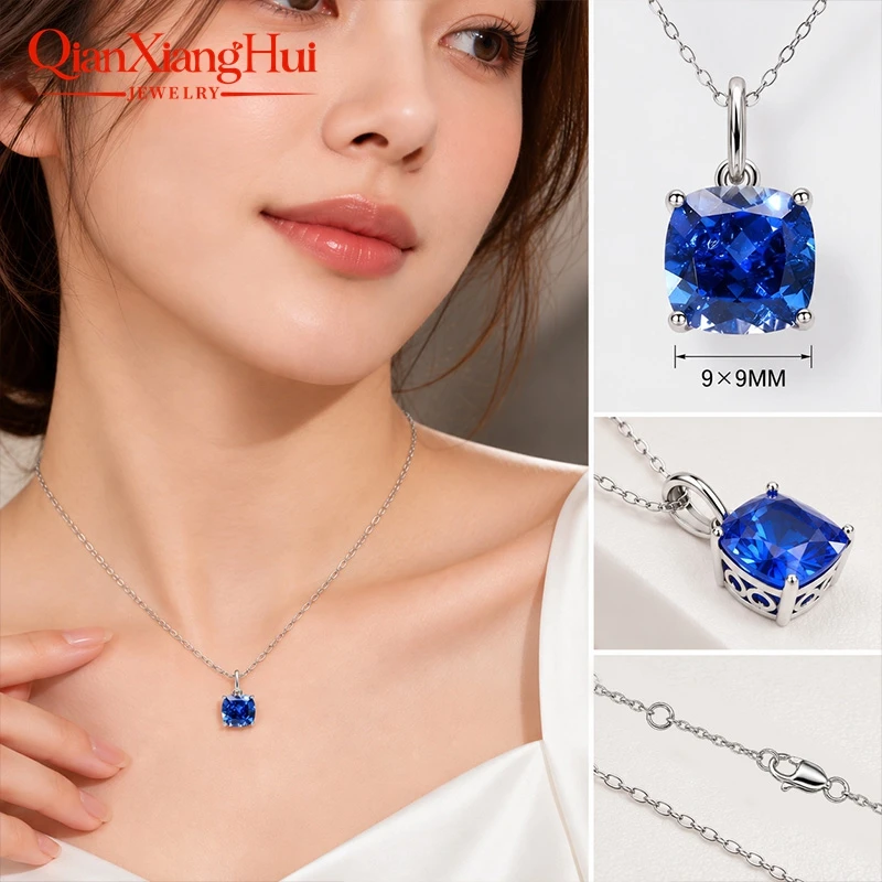 925 Silver 4ct 9*9mm Cushion Royal Blue/Cornflower Sapphire Pigeon Blood Red Ruby Inclusions Stone Jewelry for Pendant Necklace view 6