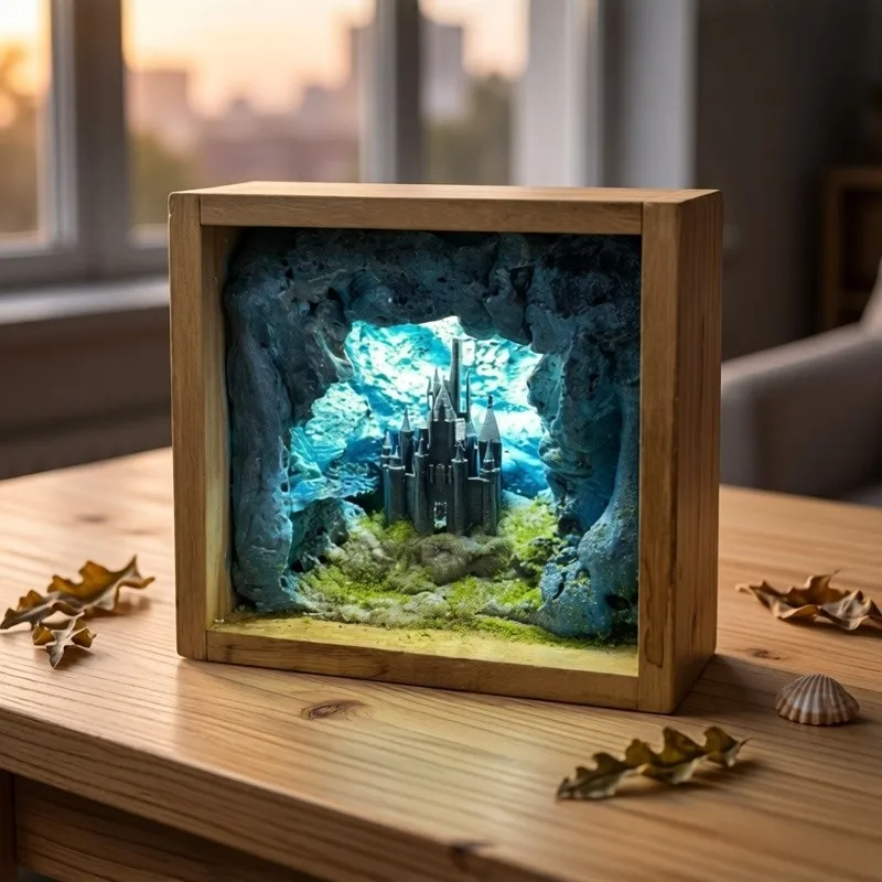Handmade Miniature Underwater Castle Scene Luminous Ornament Atmosphere Home Decor Unique Gift
