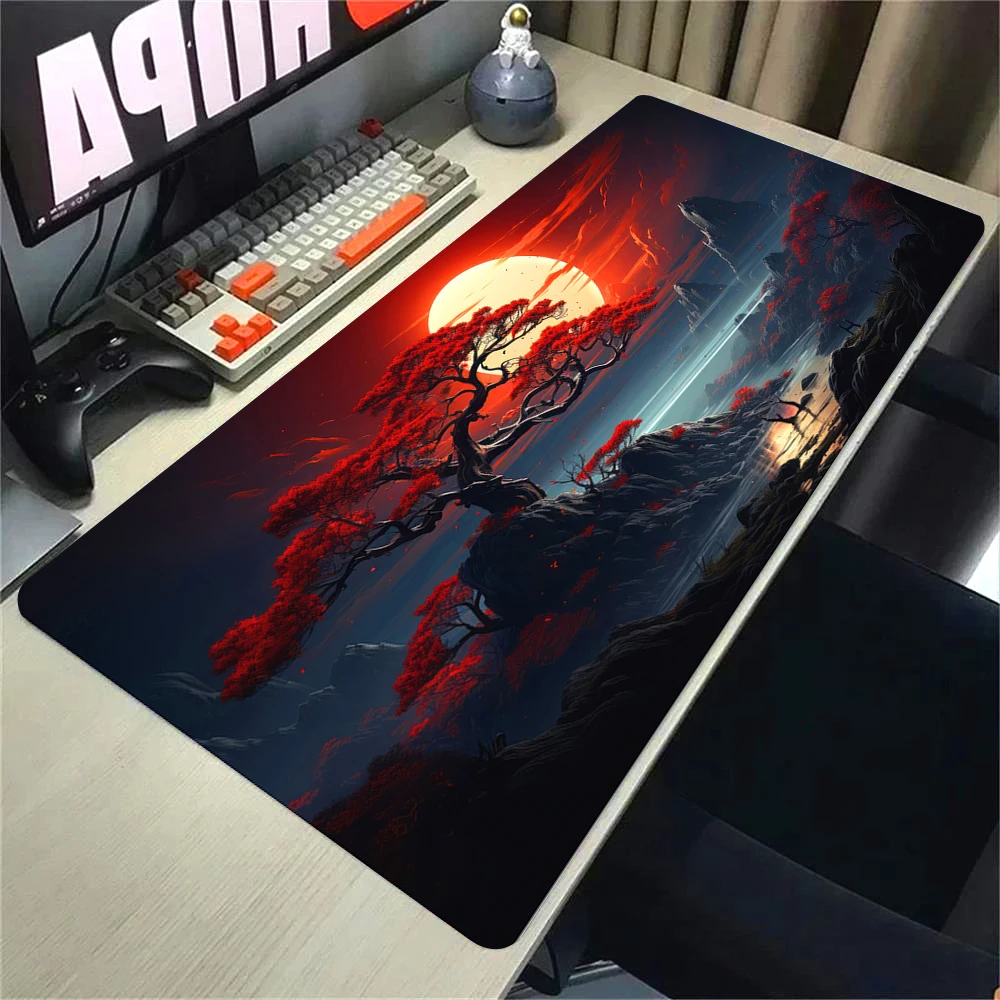 Large Landscape Red Moon Mouse Pad Mountain Sunset Cartoon Desk Mat for Office Gaming Mouse Pad Enhanced Precision and Comfort