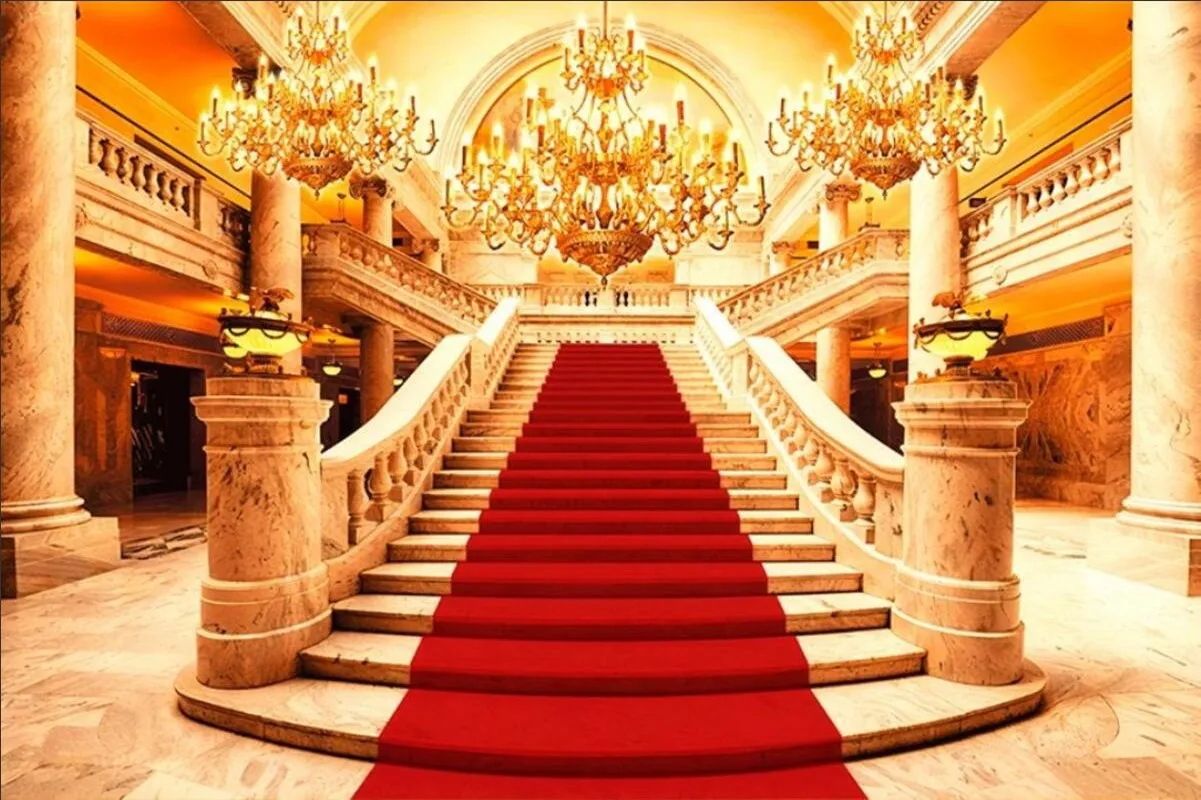 JOHNSON Red Carpet Royal Castle palace Staircase Chandelier backdrop background