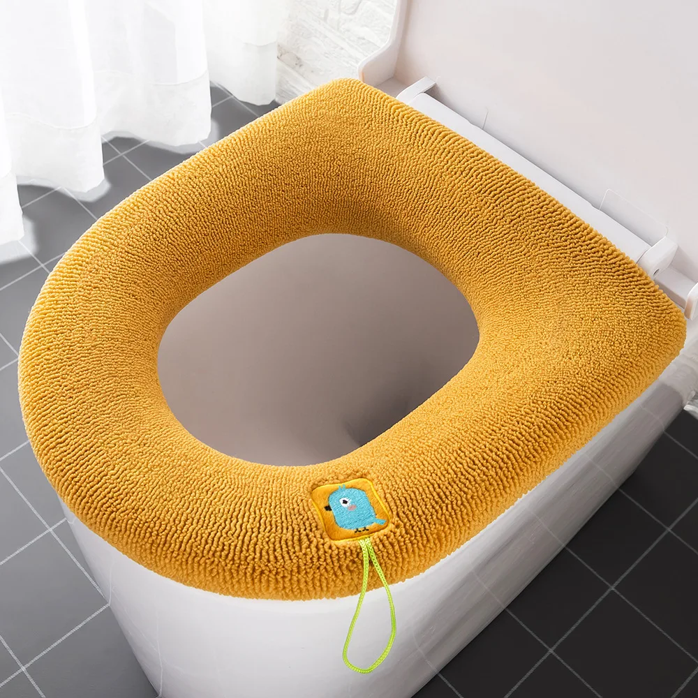 Winter Warm Toilet Seat Cover Mat Bathroom Toilet Pad Cushion with Handle Thicker Soft Washable Closestool Warmer Accessories