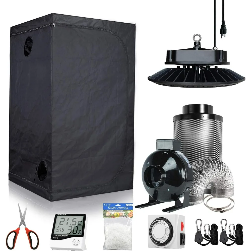 

Grow Tent Complete Kit UFO Sunlike LED 300W Grow Light+48''x48''x78'' Grow Tent+6" Filter Fan Ventilation Combo Growing System