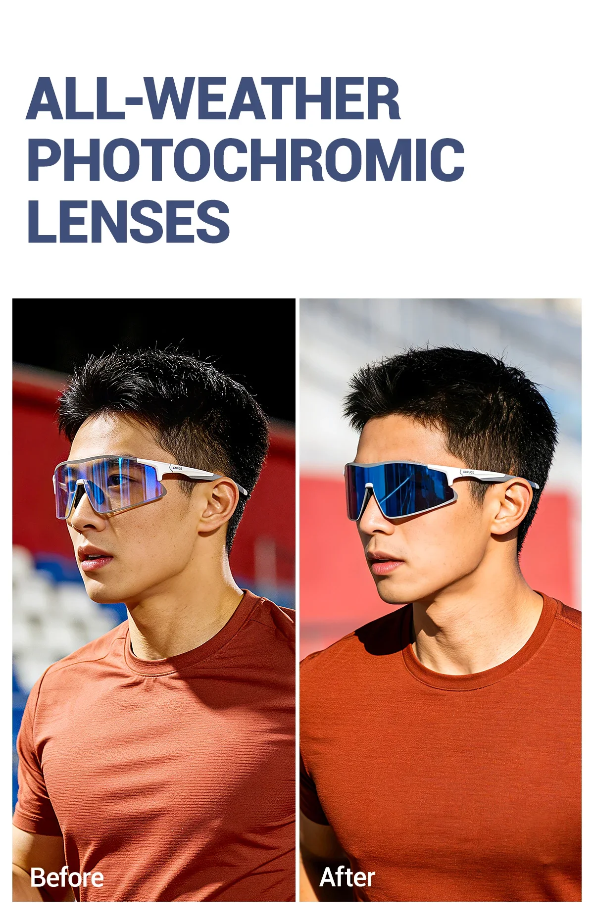 Kapvoe Photochrome Radfahrbrille Sport-Pickleball-Sonnenbrille Camping-Modebrille Herren MTB Fahrradbrille Wanderbrille – Detail 6