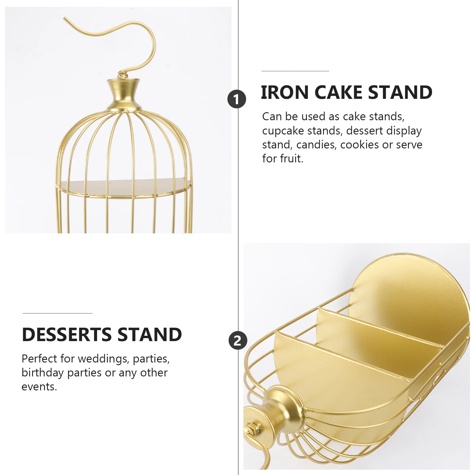 

25Cm Stand with Three Trays Wrought Iron Cake Display Rack Bird Cage Shape for Parties Events Home Decor Dessert Presentation