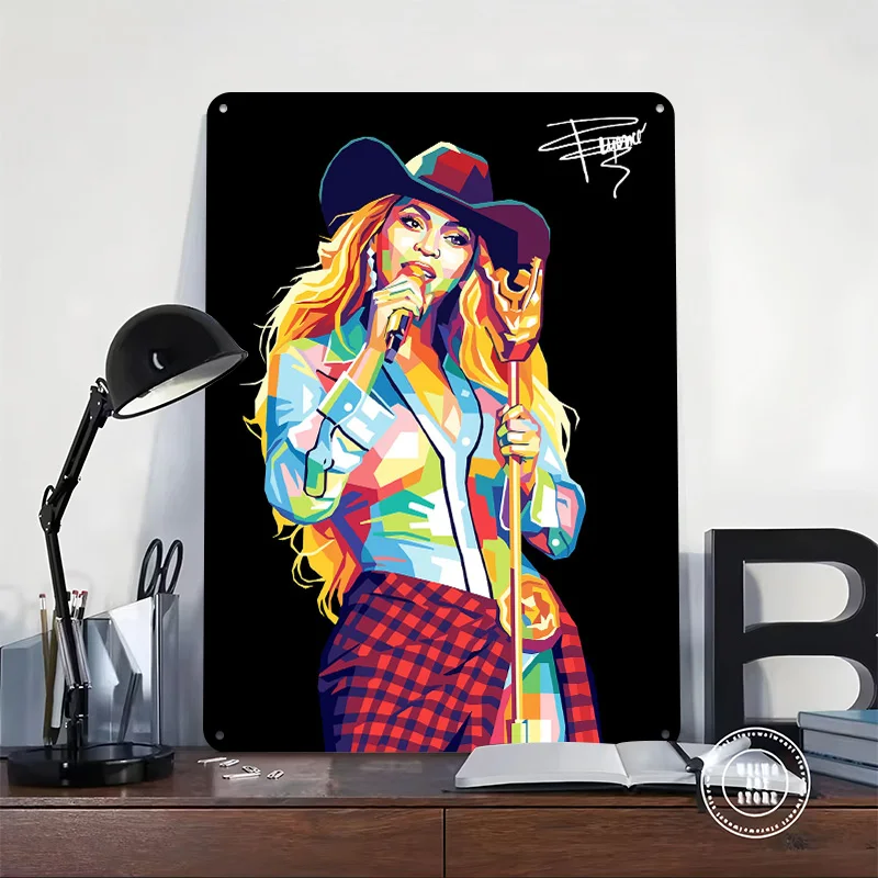 Beyonce Pop Art Portrait Poster Retro 3D Printed Metal Signs Customized Wall Hanging Gift for Garage Accessories Vintage Decor