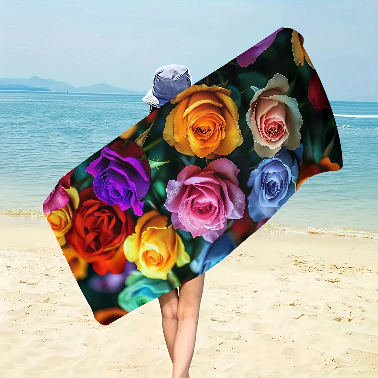 Vibrant Multi Color Rose Printed Beach Towel Large Microfiber Bath Towel Soft Beach Mat for Pool Ocean Travel