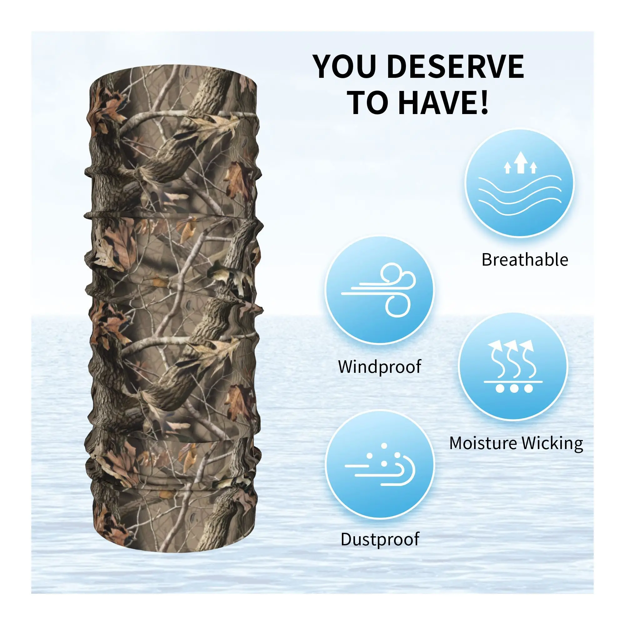 Custom Real Tree Camouflage Camo Bandana Winter Neck Women Windproof Wrap Face Scarf for Ski Military Popular Gaiter Headband