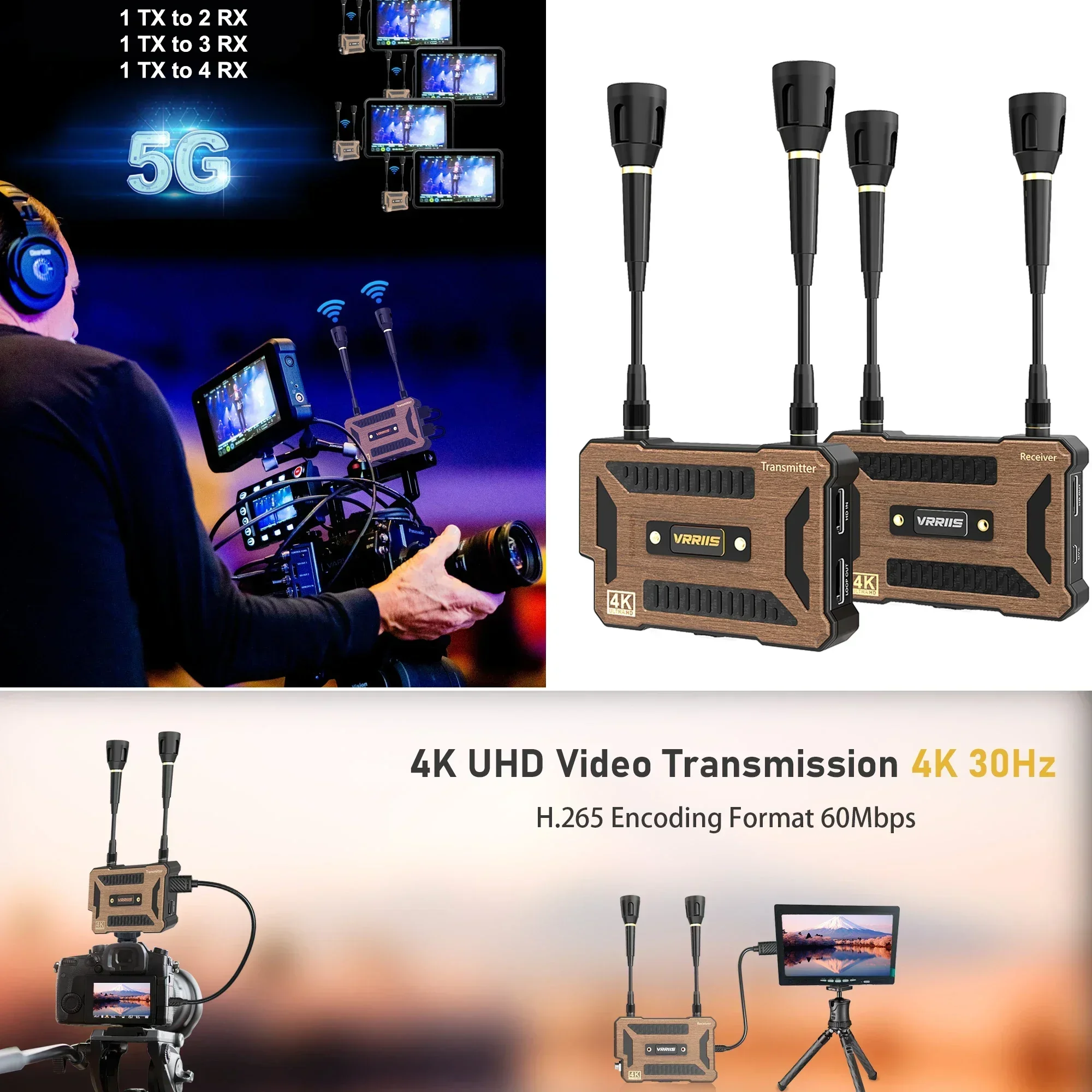 4K Wireless HDMI Extender Transmitter and Receiver 200m Display for Camera Live Streaming with UVC Video Capture Card Recording