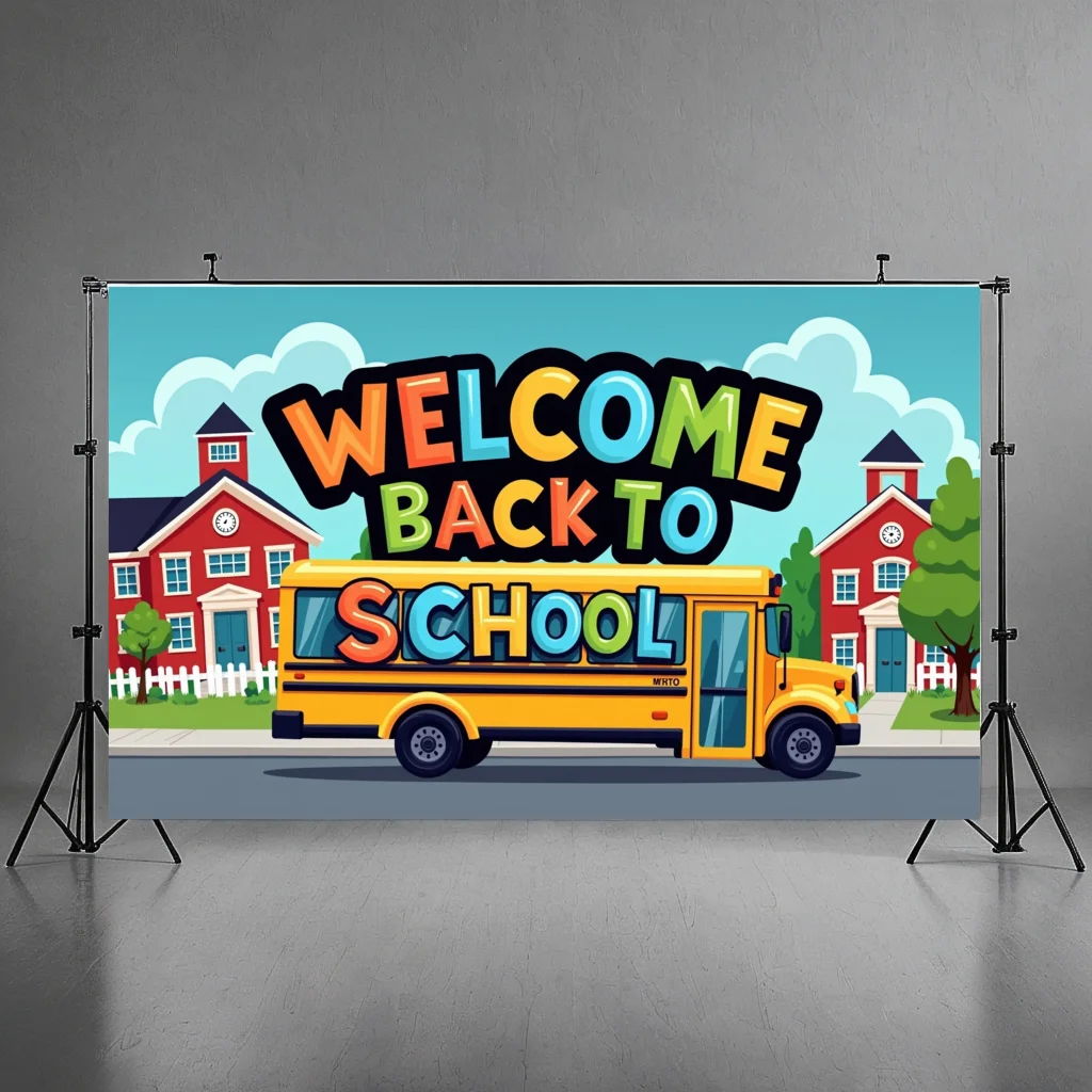 Colorful Back to School Banner School Bus Design Classroom Signage Welcome Banner For Student Welcome Classroom Decoration