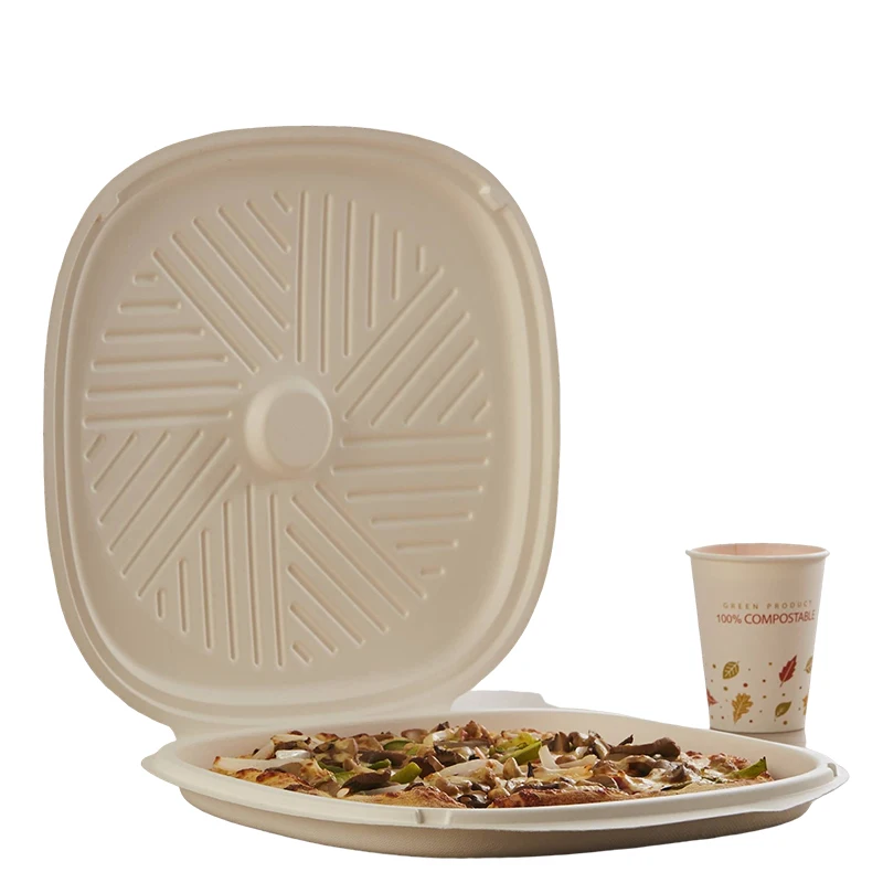 Customized productWholesale Biodegradable Food Grade Takeaway Oil-proof Sugarcane Bagasse Round Pizza Box with Lid