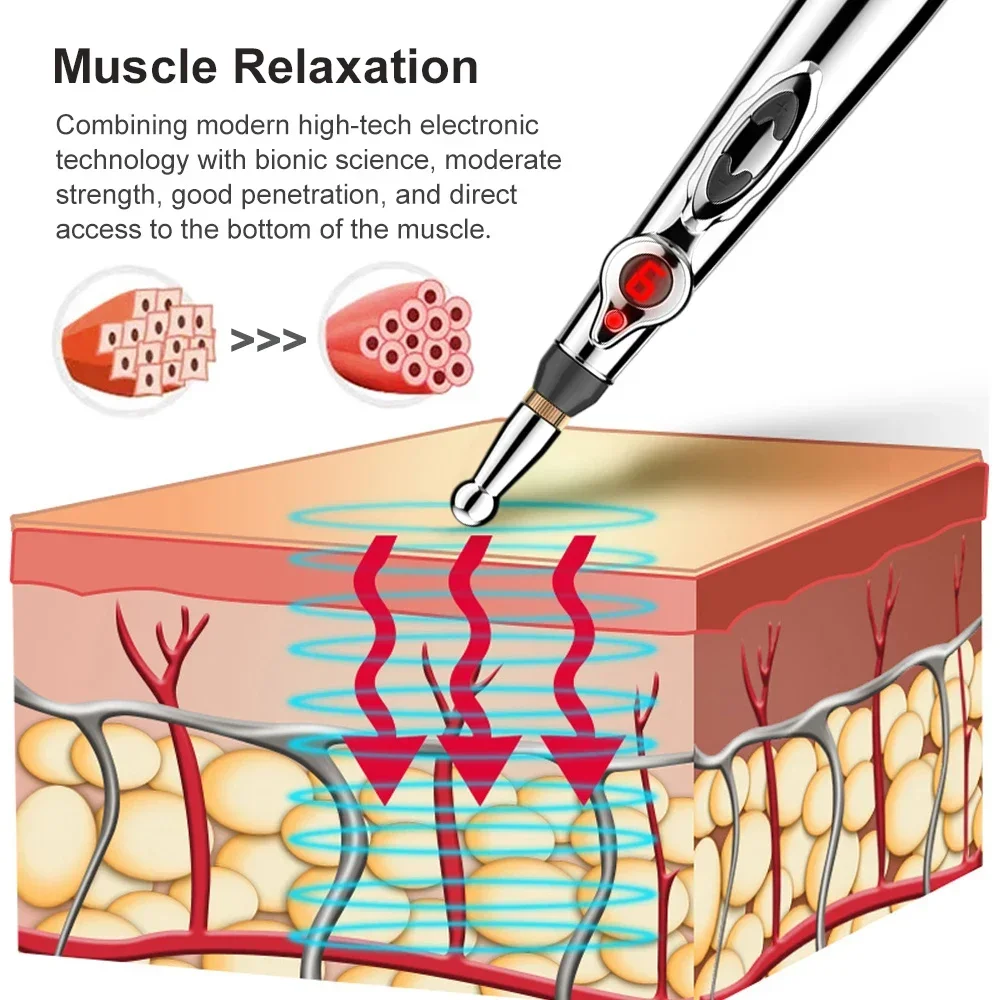 Caneta de acupuntura eletrônica 5 em 1, ponto laser, ems, meridiano, energia, massagem, microcorrente, pulso, massageador muscular, vara