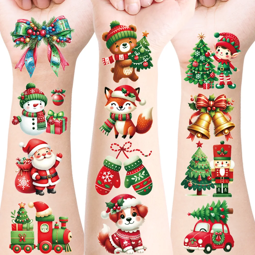20 Sheets Merry Christmas Temporary Tattoos,New Design Xmas Tree Snowman Santa Claus Christmas Animals,Christmas Eve Gifts