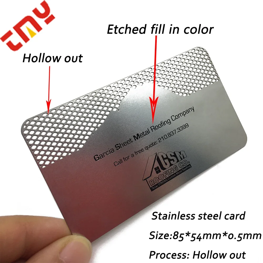 Tarjeta de visita de metal de acero inoxidable hueca con impresión personalizada de alta calidad