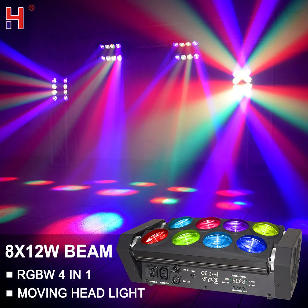 LED Spider DMX Light 8X12W RGBW 4In1 Lyre Moving Head Beam Projector Strobe Sound Party Lights For DJ Disco Stage Wedding Dance