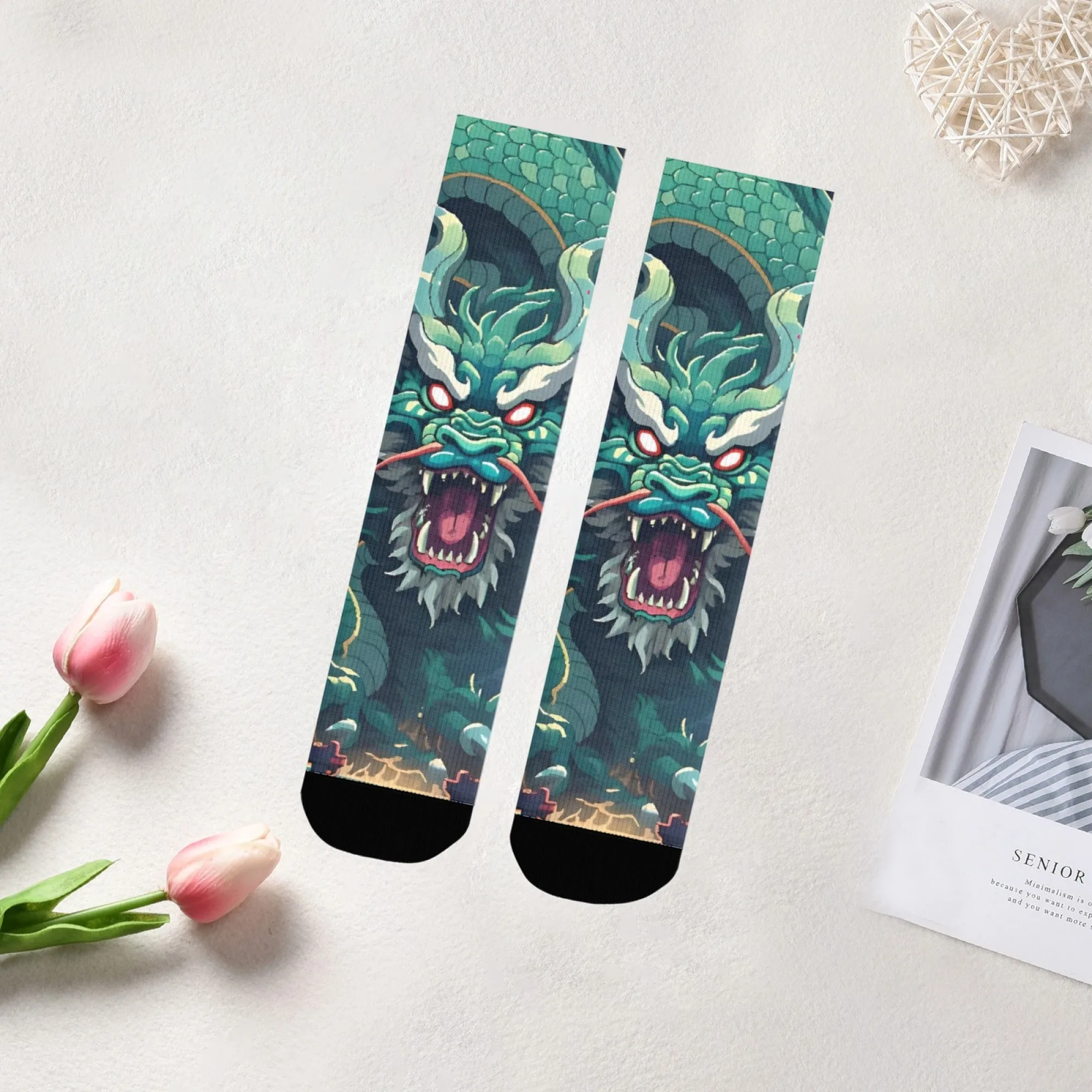 

Cartoon Dragon Socks Non-slip Elastic Breathable Men's Socks Travel Leisure Hiking Street Style Hip-hop Edgy Compression Socks