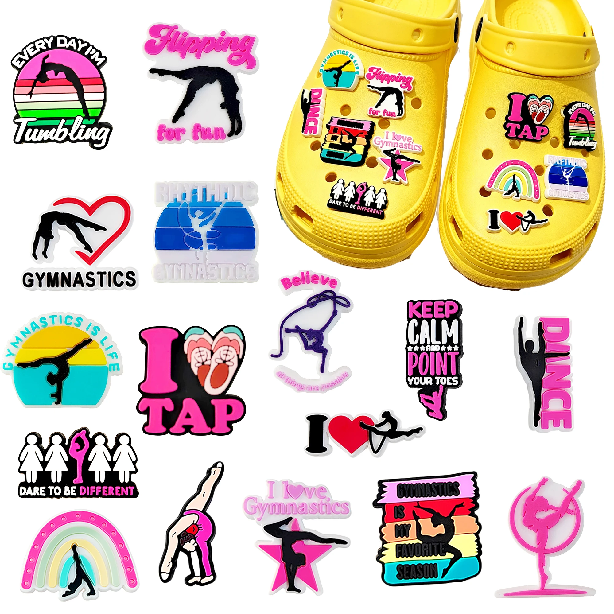 Hot Sales 16pcs Cartoon Sports Gymnastics Series PVC Shoe Charms Accessories DIY Detachable Shoe Decorations Creativity Gifts