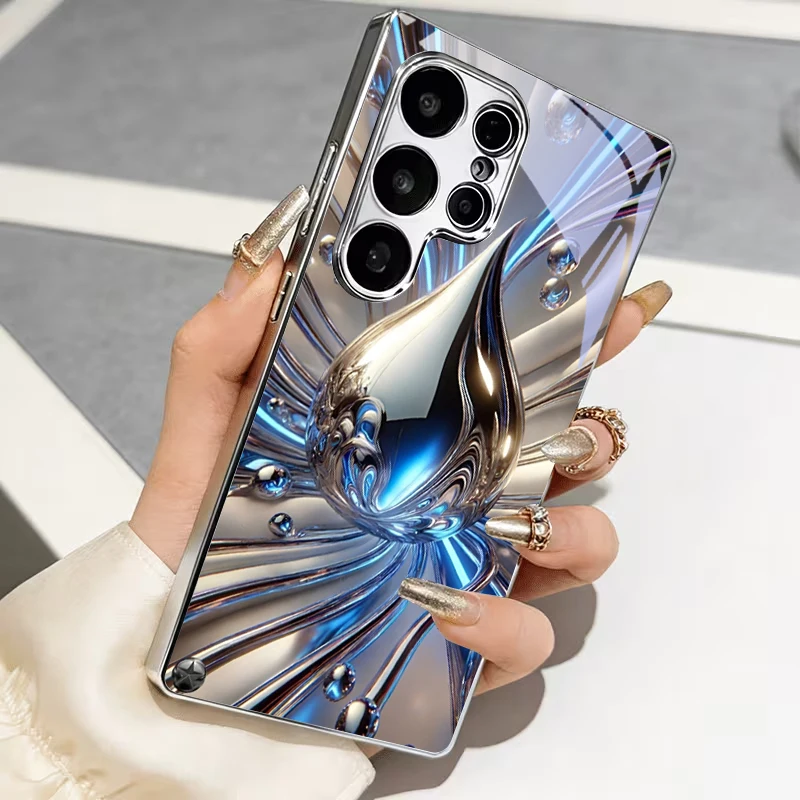 Cyber Fluid‑Drop Geometry Electroplated Silver Phone Case For Samsung A31 A51 A71 A12 A22 A32 A42 A52 A06 A16 A17 A37 A57 Cover