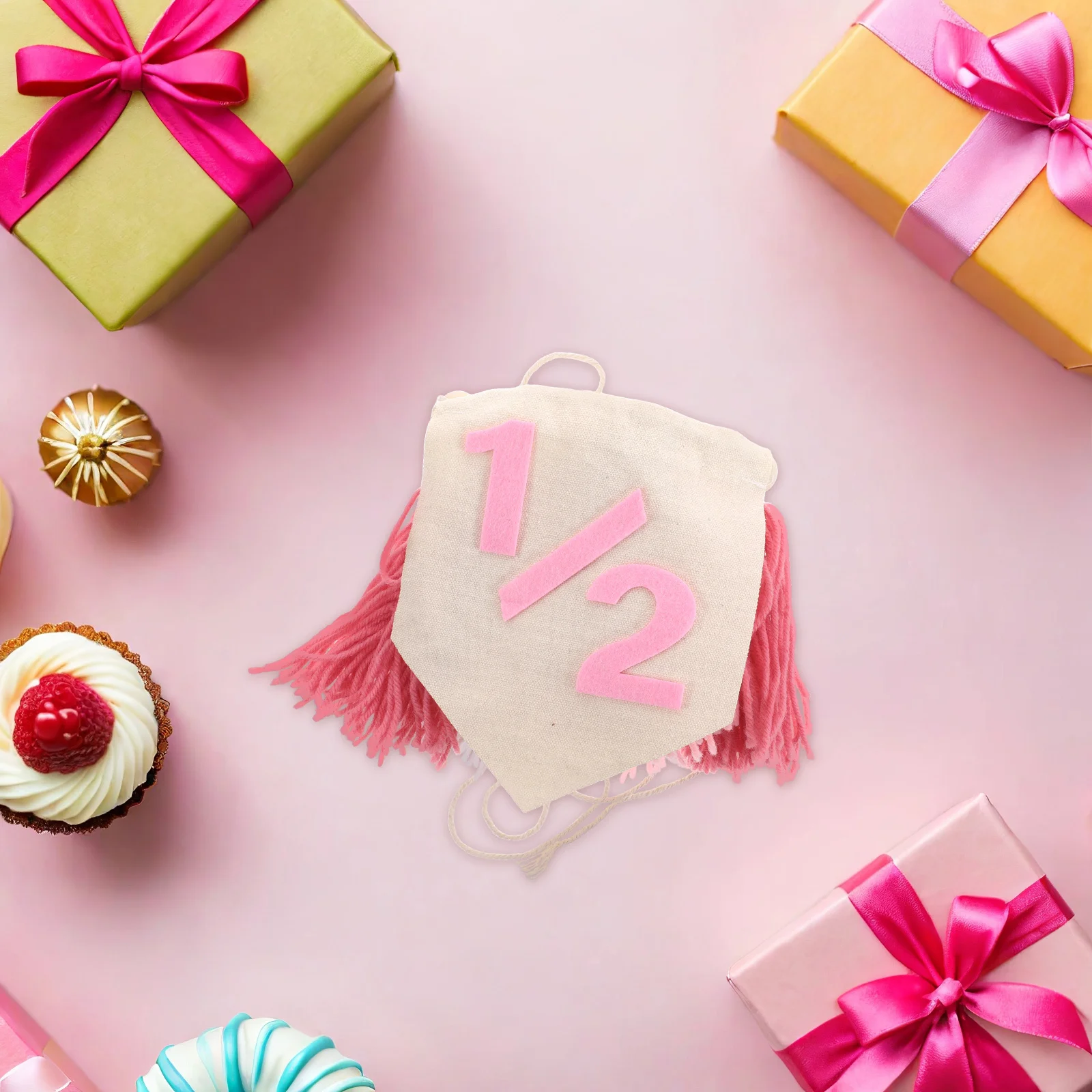 

Baby Birthday Decor 6 Months Pink High Chair Banner Boho Tassel Garland Wood Bead Yarn Bunting For Half Birthday Party