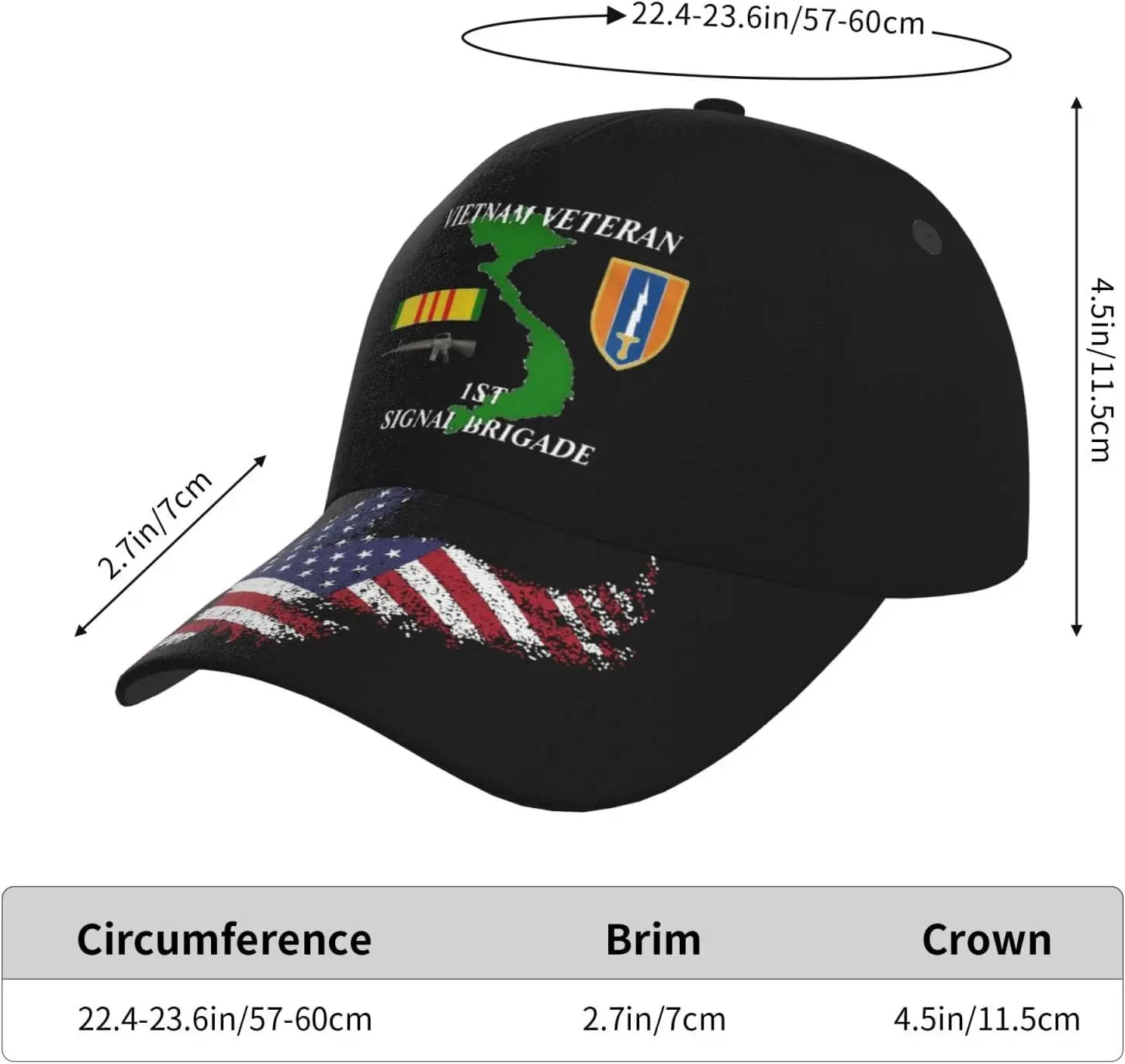 Бейсбольная кепка ветерана Вьетнама с 1-й сигнальной бригадой, регулируемая шляпа унисекс с американским флагом