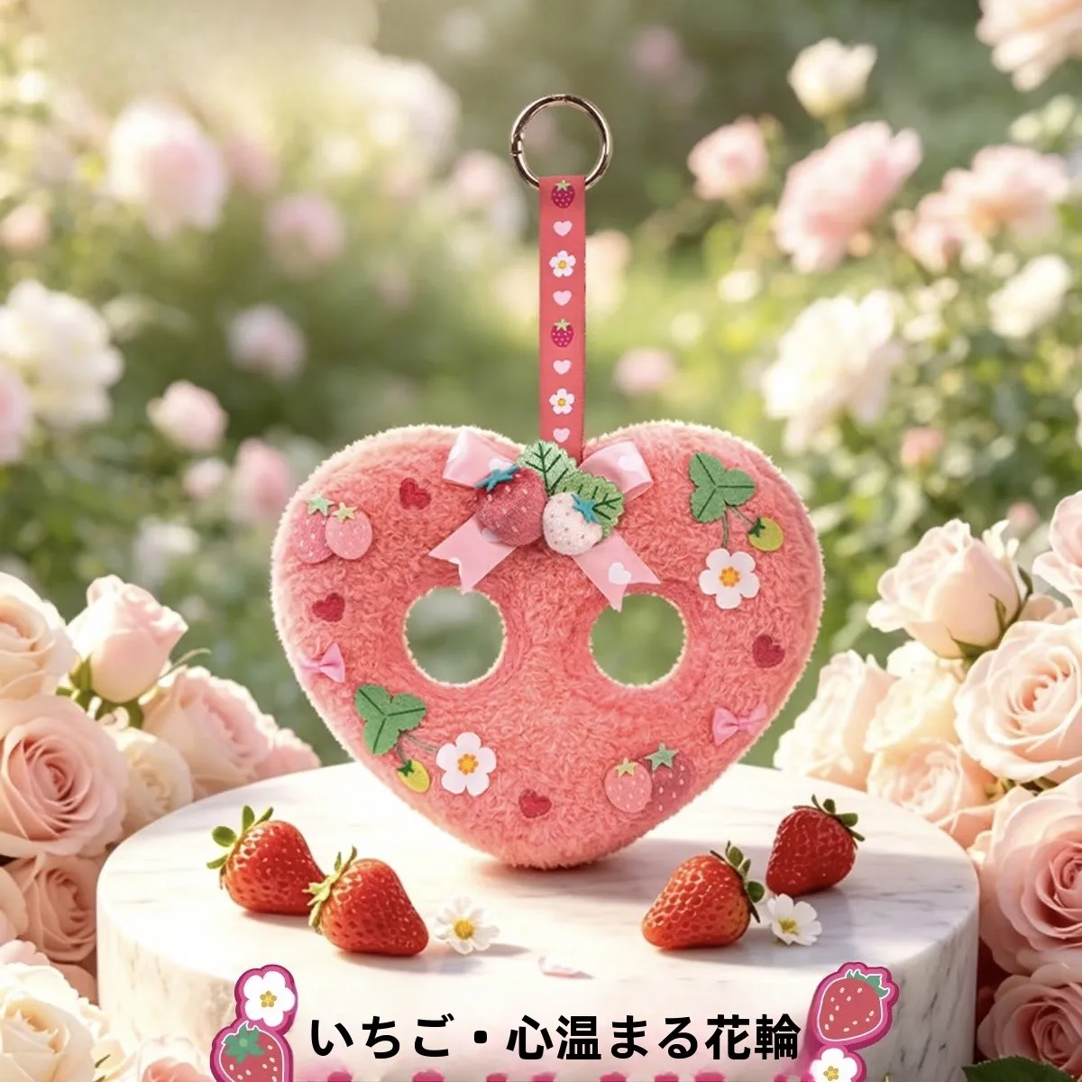 愛情あふれる動物フィギュア、イチゴの庭、ハート型の花リング、吊り下げ飾り、ぬいぐるみ、男女兼用、ppコットン素材