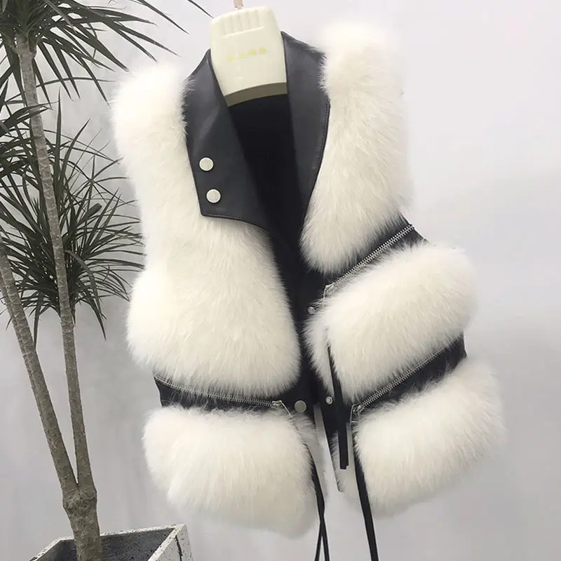 

Fur vest women's short jacket slim fit fashionable young style winter versatile 2024 splicing imitation fox fur winter