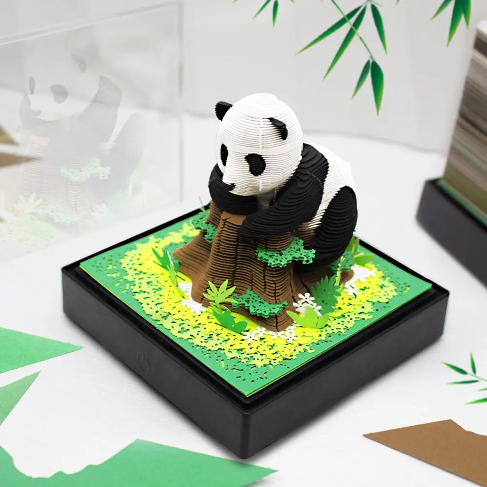 KITPIPI Block 3D Paper Art Calendar 2024 With Light Panda 3D Notepad Note Blocks 3D Memo Pad Kawaii Sticky Notes Birthday Gift