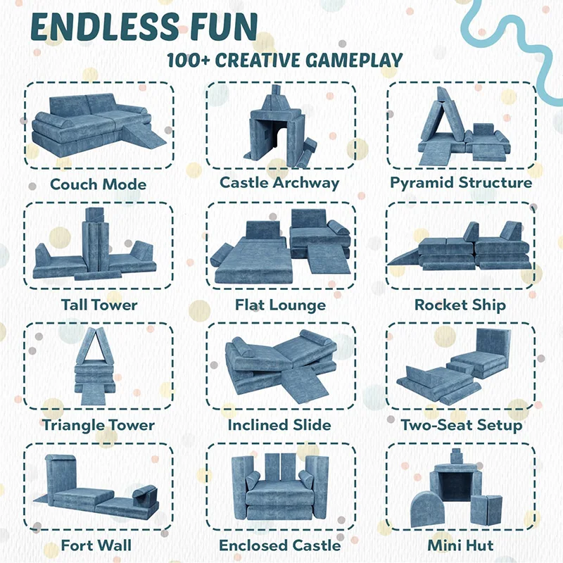 Canapé et canapé de jeu Montessori pour enfants, en mousse à mémoire de forme souple, Convertible et pliable, pour chambre à coucher et salle de jeux