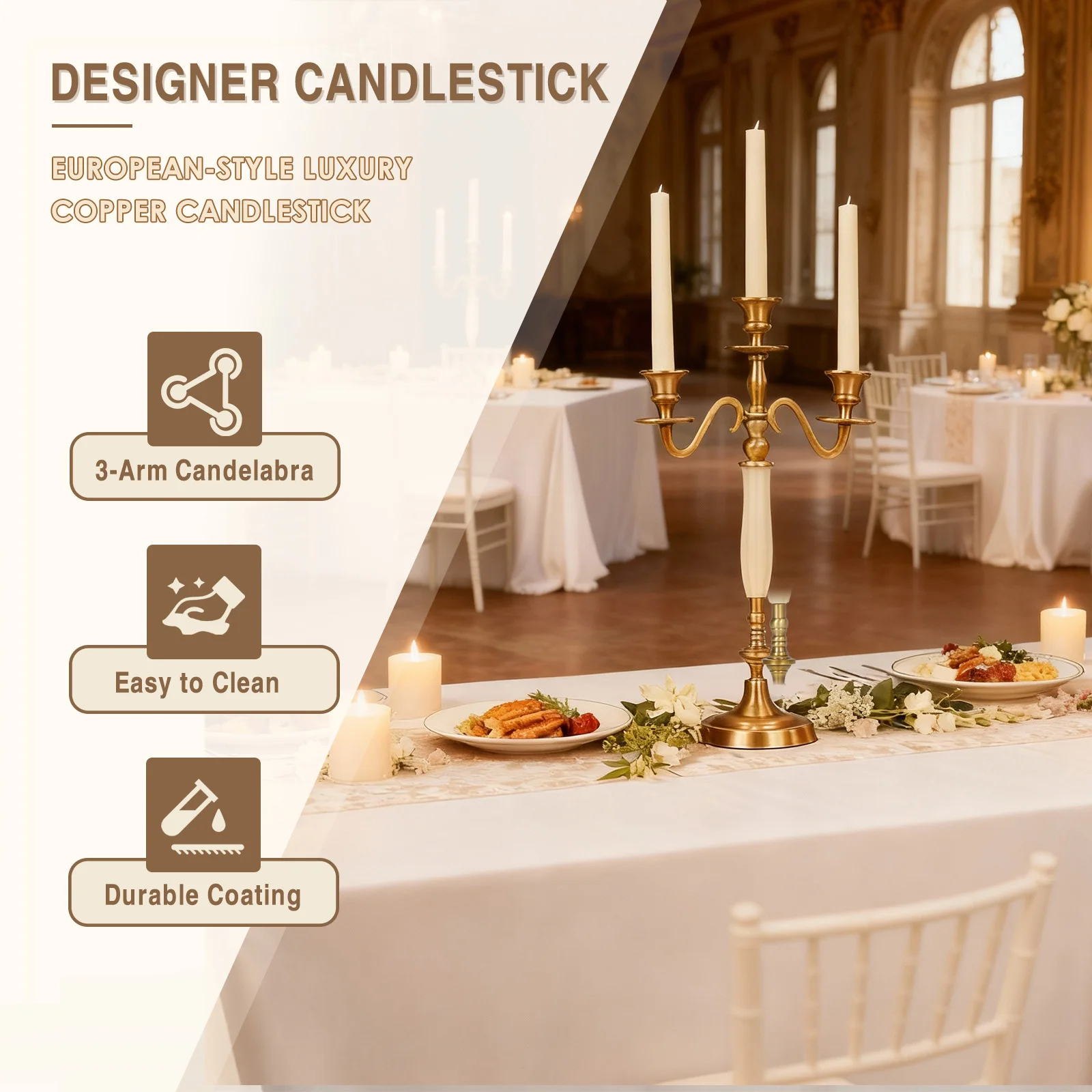 3/5 Heads Metal Candelabra Candlestick Candle Holder Wedding Event Candelabra for Wedding Dining Table Xmas Party Home Decor