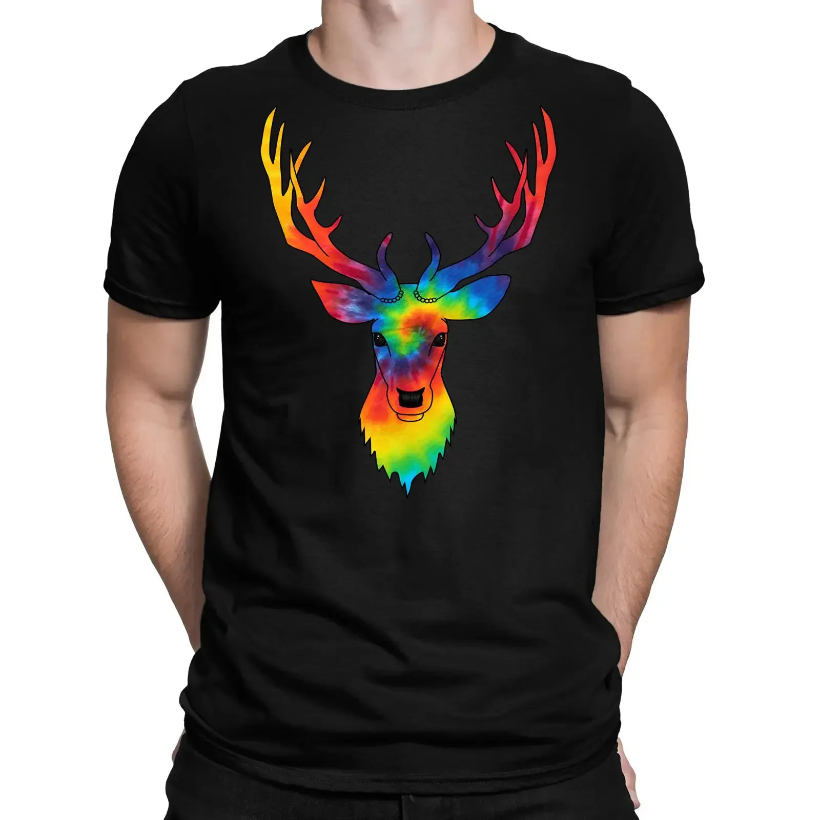 Stags Head Tie Dye Pattern Deer Animal T Shirt and Kids Sizes vintage Washed Soft fashion Comfortable Stylish homme graphic