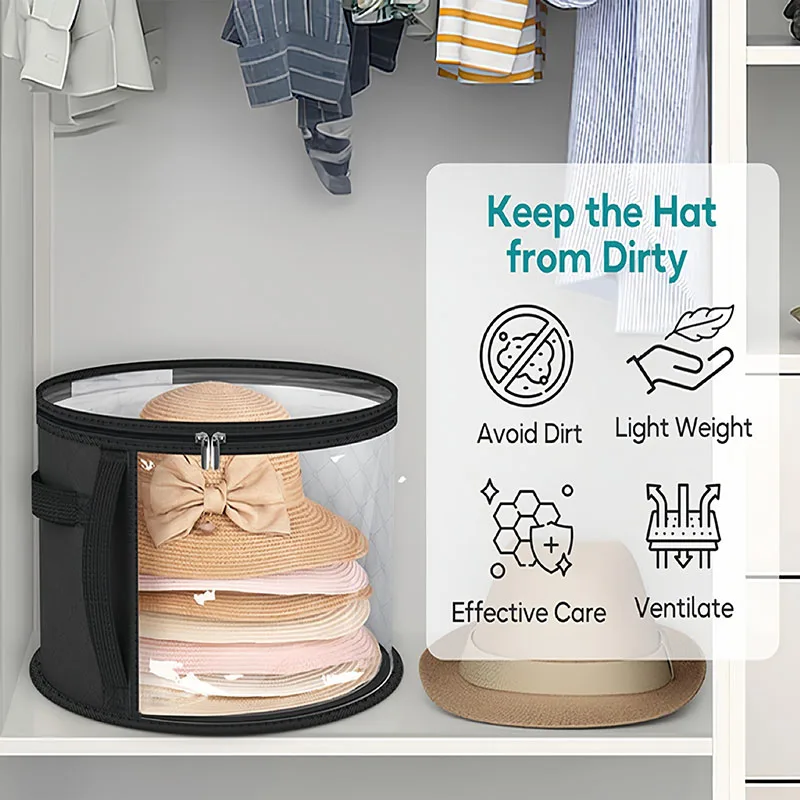 Non-woven Storage Bucket Portable Zipper Handle Travel Storage Box Clothes Hat Storage Bag Foldable Round Brim Hat Storage Bag