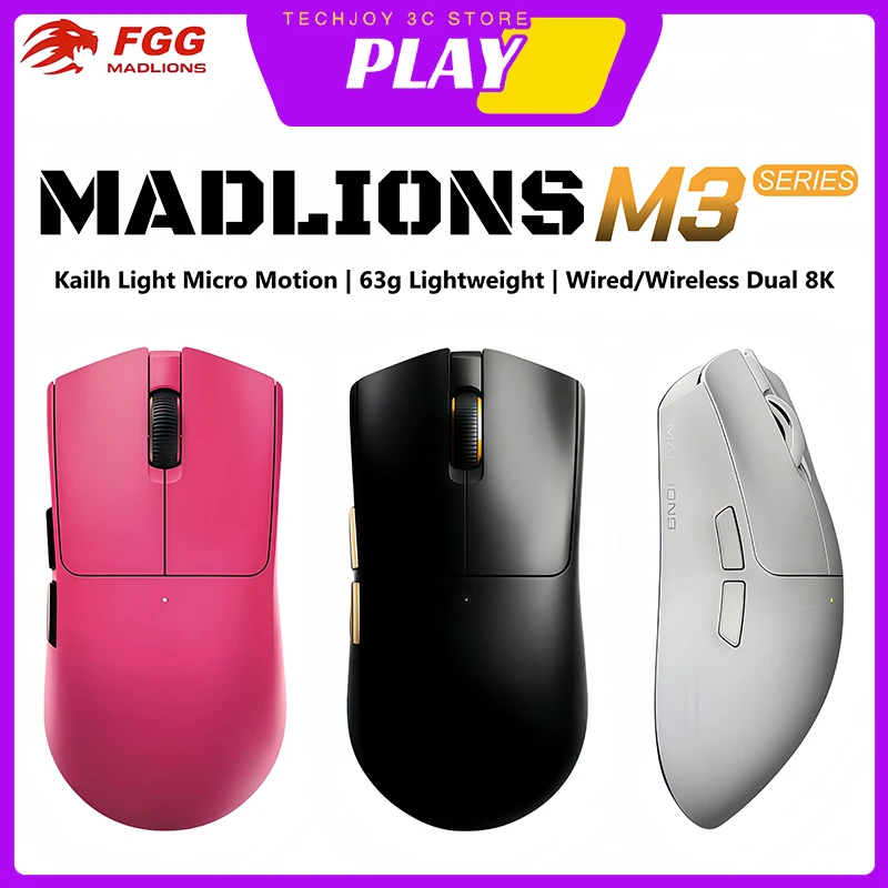 

MADLIONS Wireless Gaming Mouse M3 Ultra Lightweight Tri Mode 63g Kailh Optical Switches 650mAh For Mid Large Hand Desktop Laptop