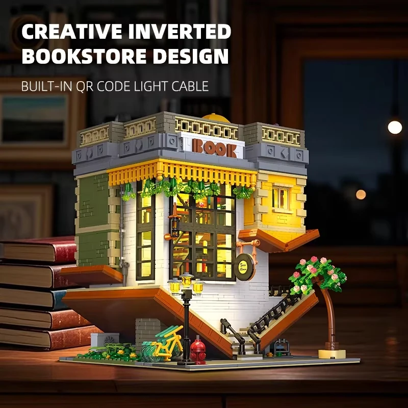 3621-teiliges MOC-Bauset mit umgedrehtem Magic Book House, einzigartiges Street View-Architekturmodellbausatz für Sammler für Kinder und Erwachsene