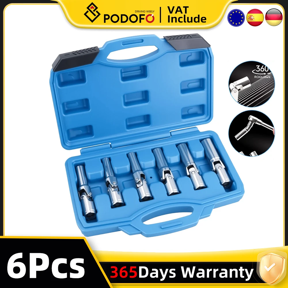 Jeu de clés à douilles d'entraînement 3/8 ", 6 pièces, jeu de douilles universelles pour bougies d'allumage, outil combiné 8 9 10 12 14 16mm, outil de retrait de bougies d'allumage