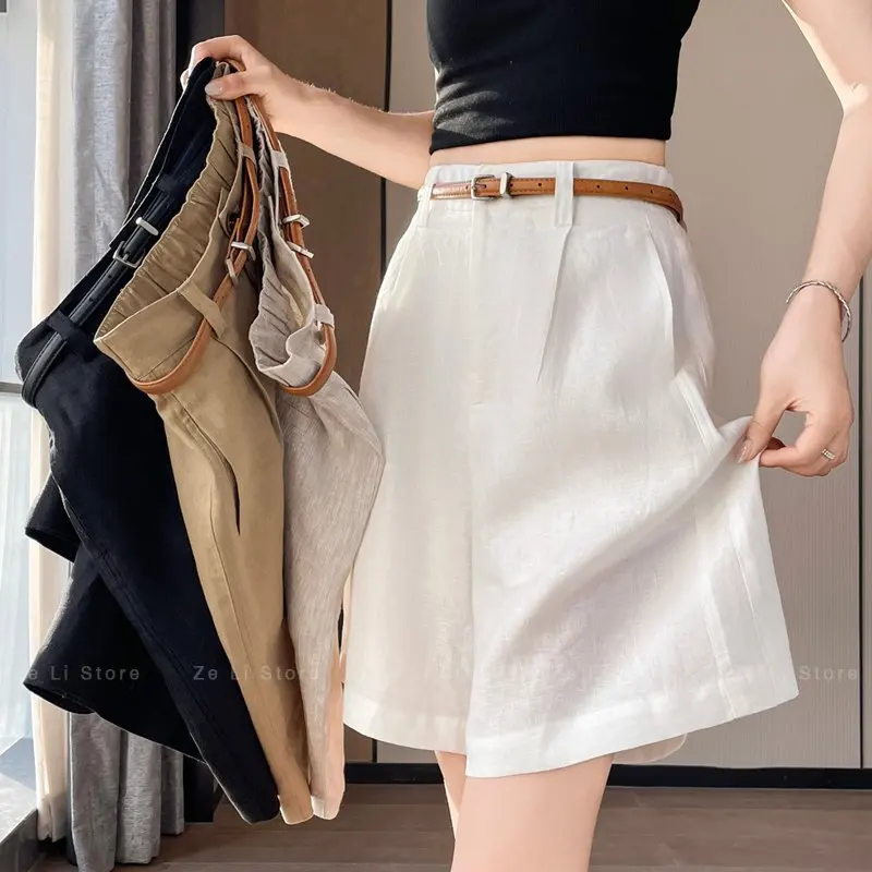 High Waist Wide Leg A-Line Shorts Casual Pants Women's Five-Quarter Length Lyocell Linen Comfortable Lightweight Summer 2026