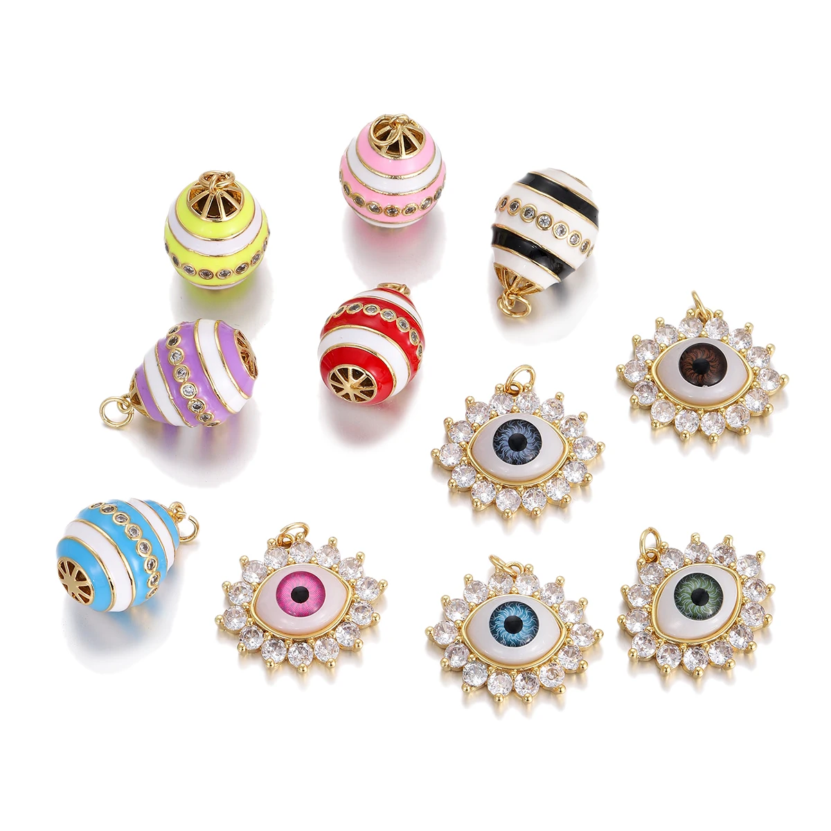 CZ Crystal Evil Eye Oval Ball Enamel Charms Pendants for Women DIY Jewelry Making Findings Supplies Wholesale