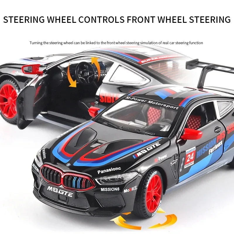 1:24 BMW M8 GTE voiture de course en alliage moulé sous pression modèle son lumière retirer jouet modèle ordinateur ornements décoratifs enfants jouets cadeau