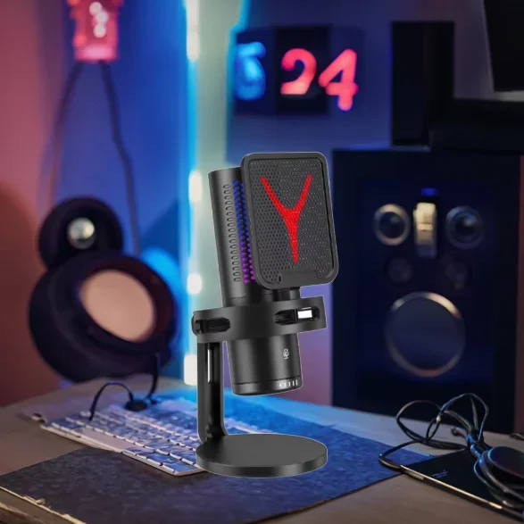 

Проводной кардиоидный конденсаторный микрофон RGB с полярным рисунком и светодиодной подсветкой, соединение USB Type-C для потоковой передачи и записи игр