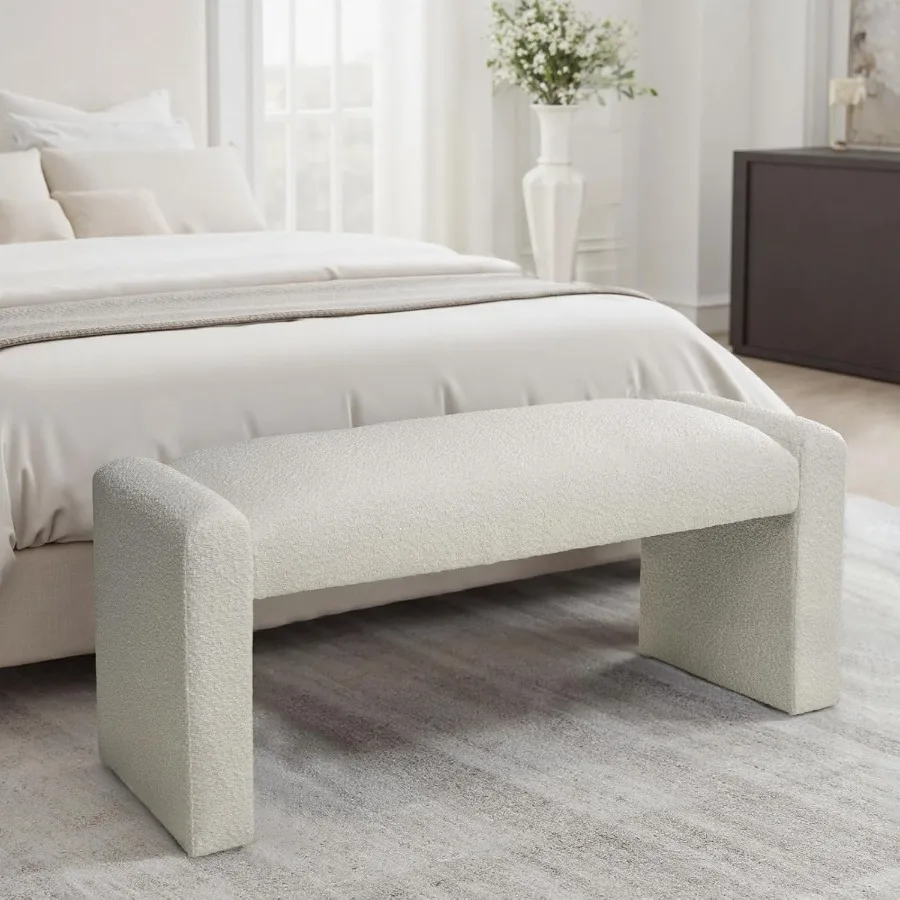 47 moderne, met stof beklede bedbank met massief houten frame, veelzijdige inkombank en voetensteunkruk voor slaapkamer en