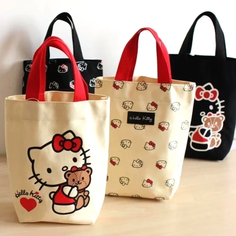 Sanrio Fashion Canvas Angel Cat Storage Bag Portable Cartoon Japanese Vintage Bucket Storage Bag Shopping Bag Birthday Gift